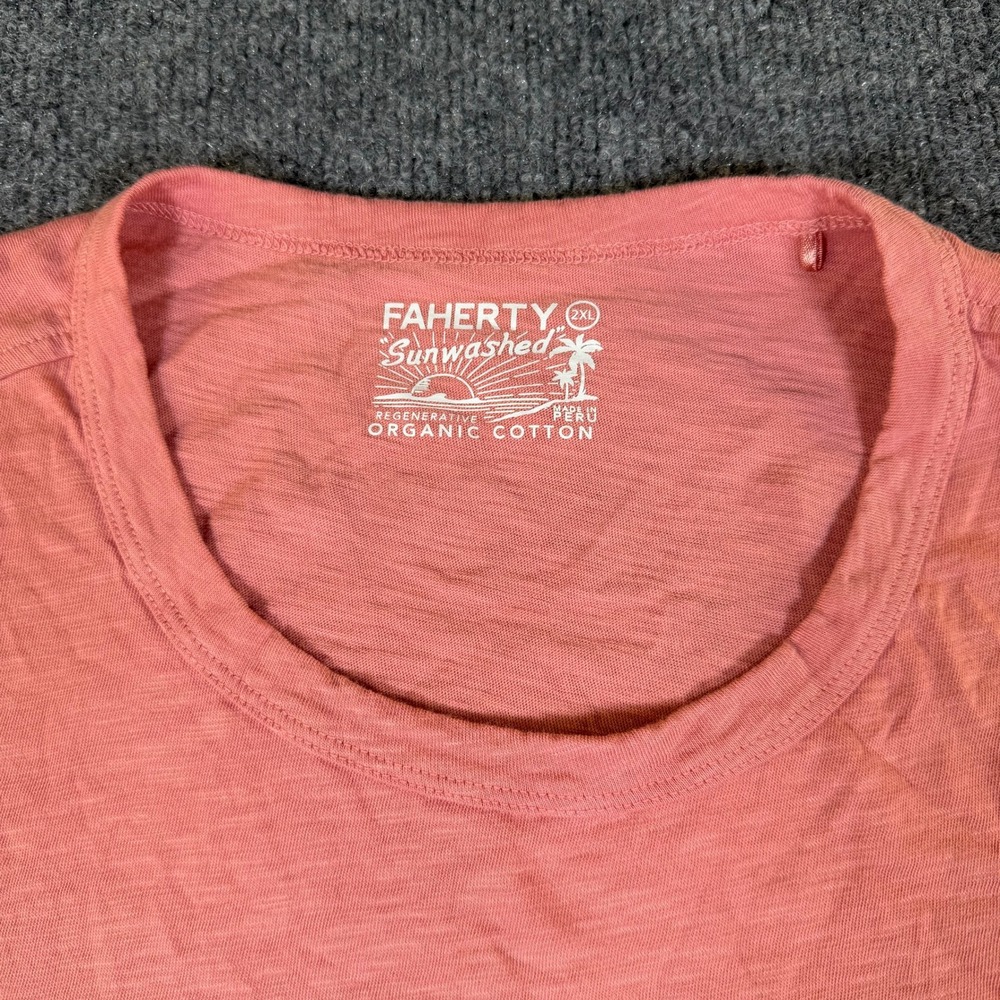 Faherty Sunwashed Pocket Tee‎ Mens 2XL Pink Organic Cotton EKS2502 #3115